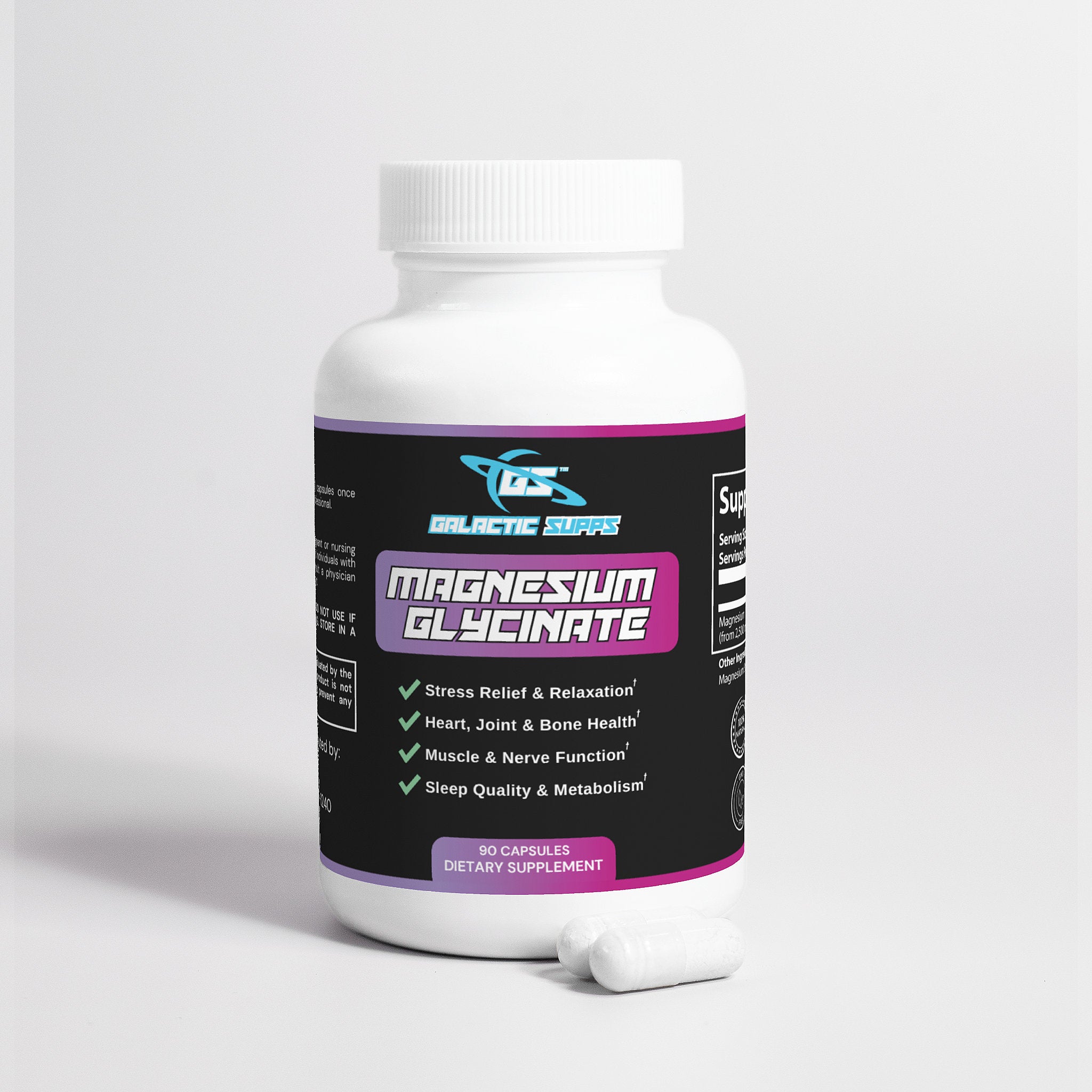 Glicinato de magnesio para el estrés, la recuperación, el corazón, las migrañas y más (90 cápsulas)