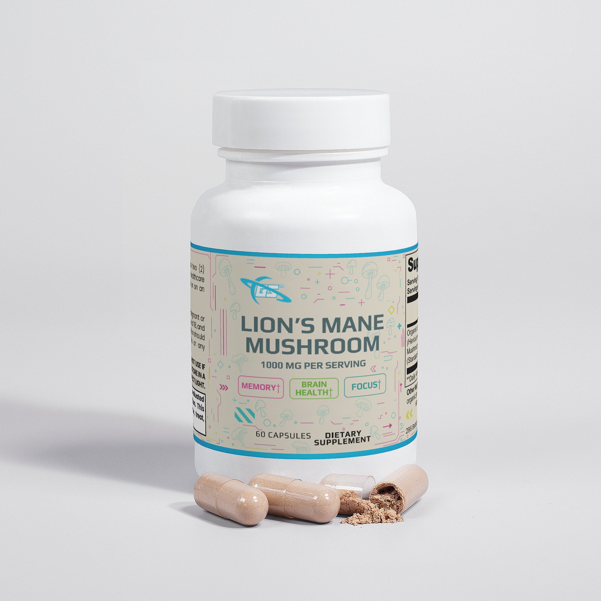 Hongo melena de león orgánico para la memoria, la concentración, la cognición general y la circulación (60 cápsulas)