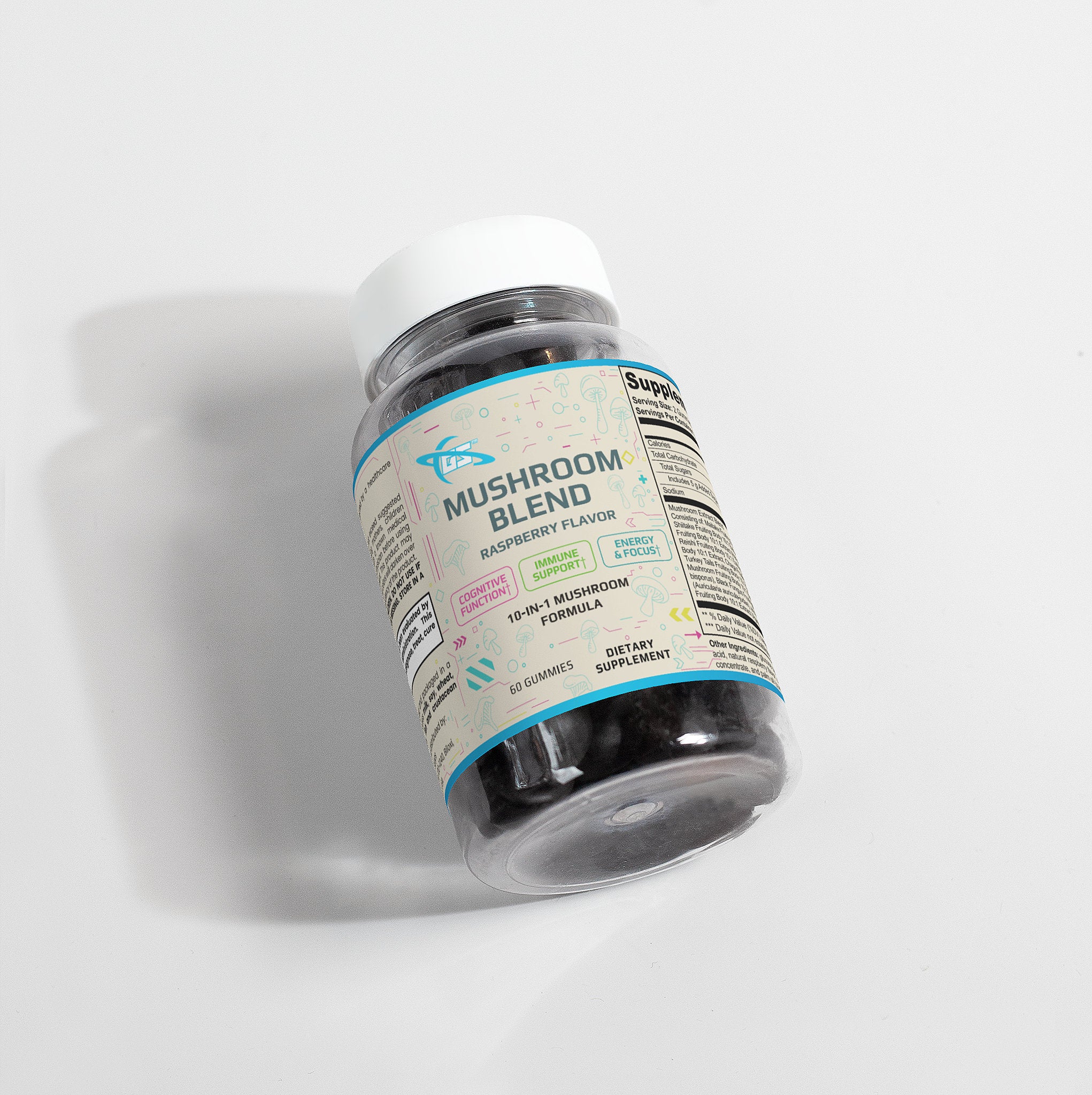 10x Mushroom Blend Gummies, Raspberry Flavored, 10:1 Extract of 10 Mushrooms