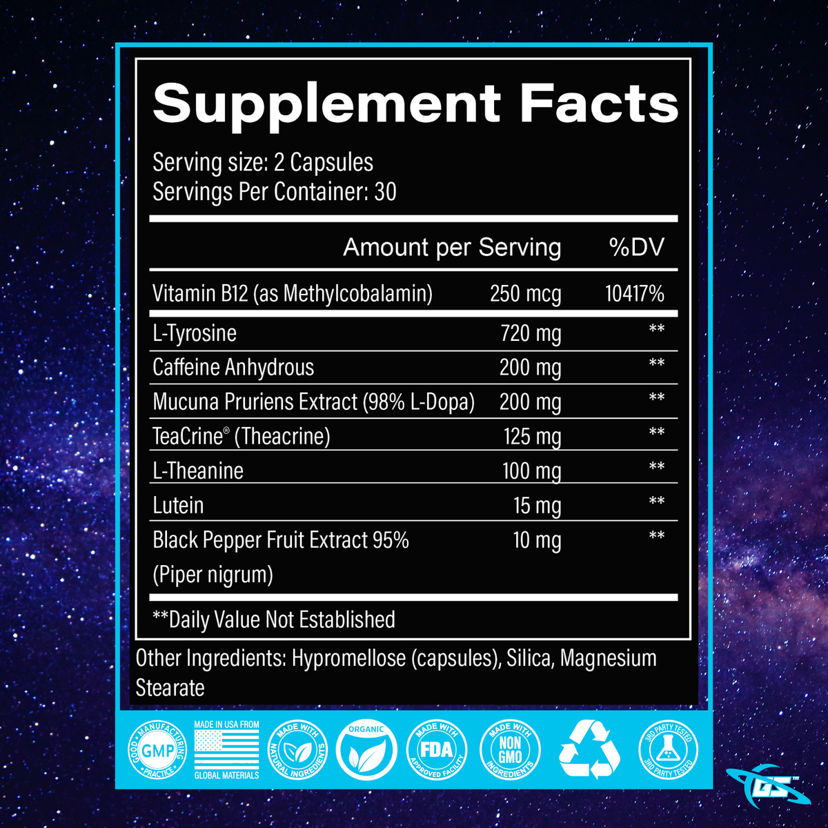 Space Dust - All-Natural Nootropic for Energy, Focus, Mood, and Memory (60 Capsules)