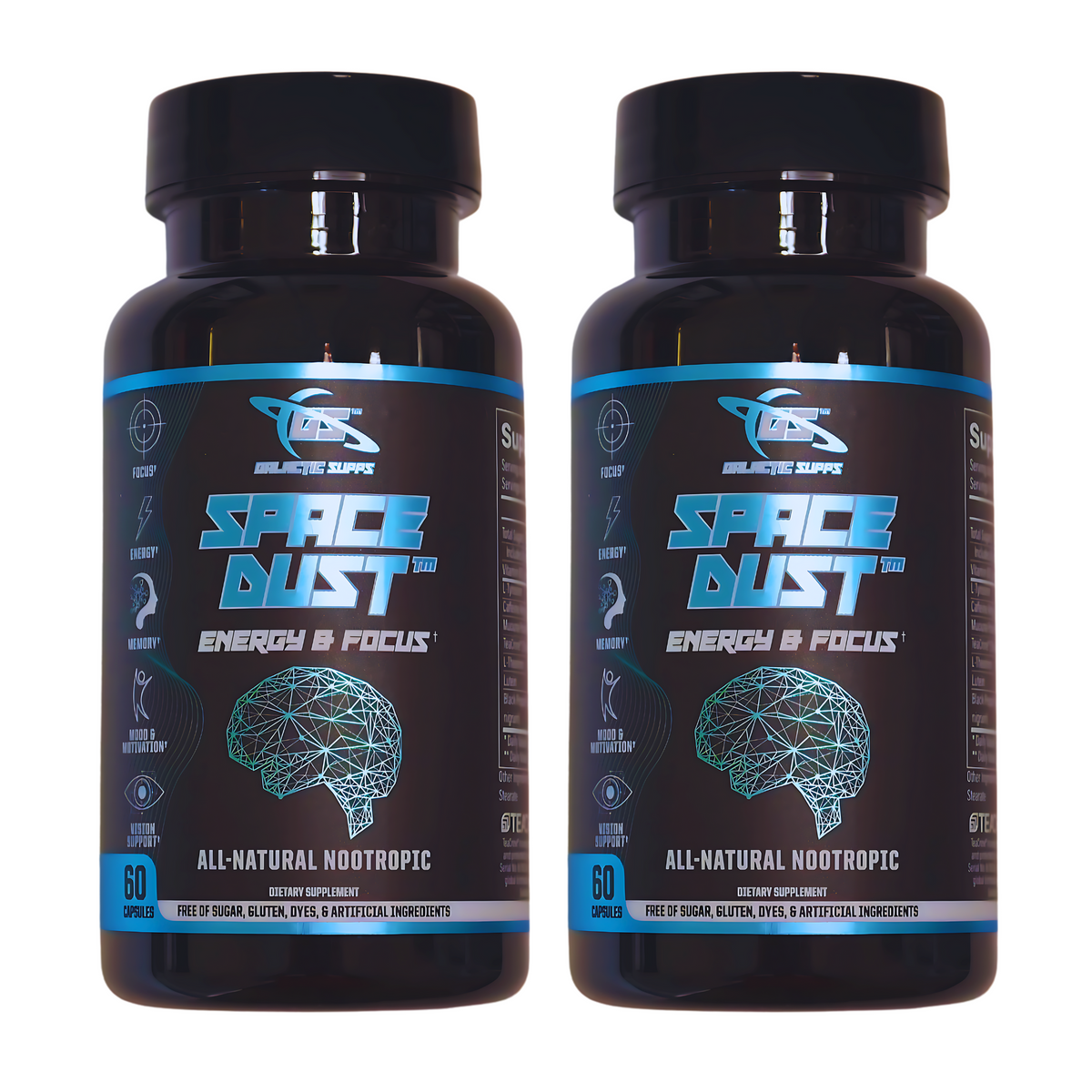 Space Dust - Nootrópico totalmente natural para la energía, la concentración, el estado de ánimo y la memoria (60 cápsulas) 